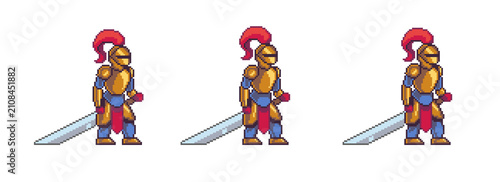 Cuadro en lienzo Pixel art paladin knight animation sprite sheet for 2D games