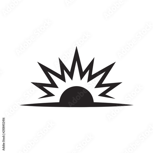 Geometric Sunburst Icon, Sunrise or Sunset Symbol, Abstract Solar Energy Graphic
