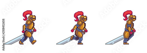 Tableau sur toile Pixel art paladin knight animation sprite sheet for 2D games