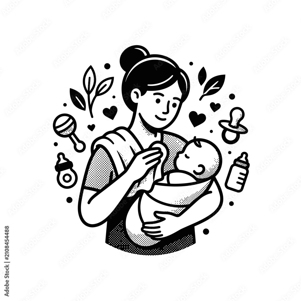 Naklejka premium Mother Holding Newborn Baby Vector Illustration
