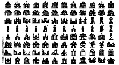 Halloween-Themed Silhouette Buildings SVG Collection