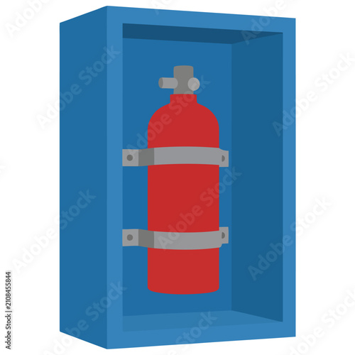 Konstfotografi A stylized 3D rendering showcases a fire suppression unit within a blue enclosure
