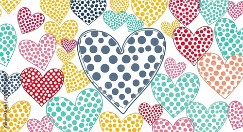 Colorful dotted heart shapes background for love and affection concepts