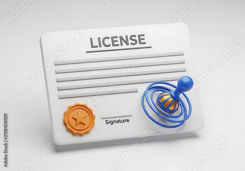Official license document paper with a blue ink stamp and a golden wax seal for authentication