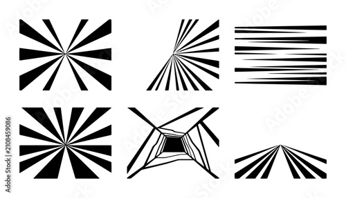Cuadro en lienzo 70 Abstract Geometric Rays and Lines Vector Set, Radial Burst Patterns, Speed Li