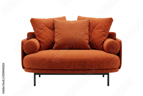 Canvastavla Modern Orange Armchair with Multiple Cushions and Bolster Pillows