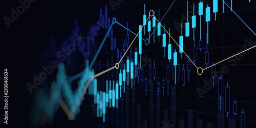 financial graph with uptrend line technology bar chart of stock market on blue color background