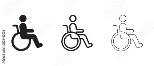 wheelchair accessibility icons in different line styles for disability awareness and inclusive design projects