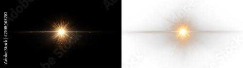 Quadro su tela Golden light burst appears on a transparent background, radiating energy and cre