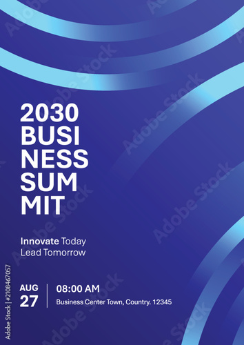 Business summit and conference events poster template. Blue modern design for digital webinar, marketing, meeting.