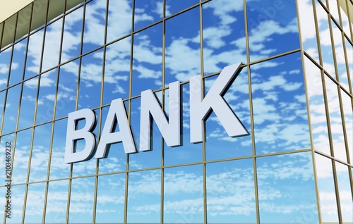 Fotografie Bank sign on glass building