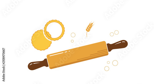 Cuadro en lienzo Wooden Rolling Pin Kitchen Utensil.