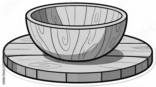 Simple vector illustration of a round wooden bowl on a flat wooden surface with minimalist design.