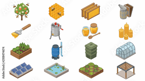 Fotografie Isometric illustration of farming and agriculture icons.
