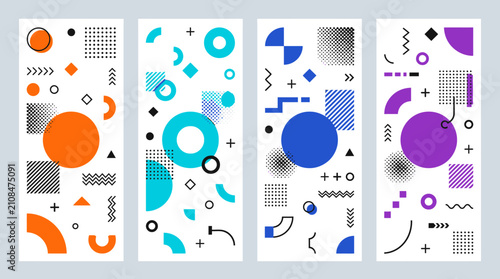 Vertical scattered geometric element pattern strips.