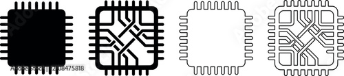 Obraz na płótnie Set of four integrated circuit chip icons with different designs and styles