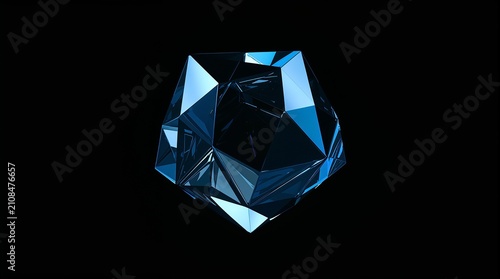 Glowing Blue Crystal Polyhedron Abstract Geometry Concept on Dark Background