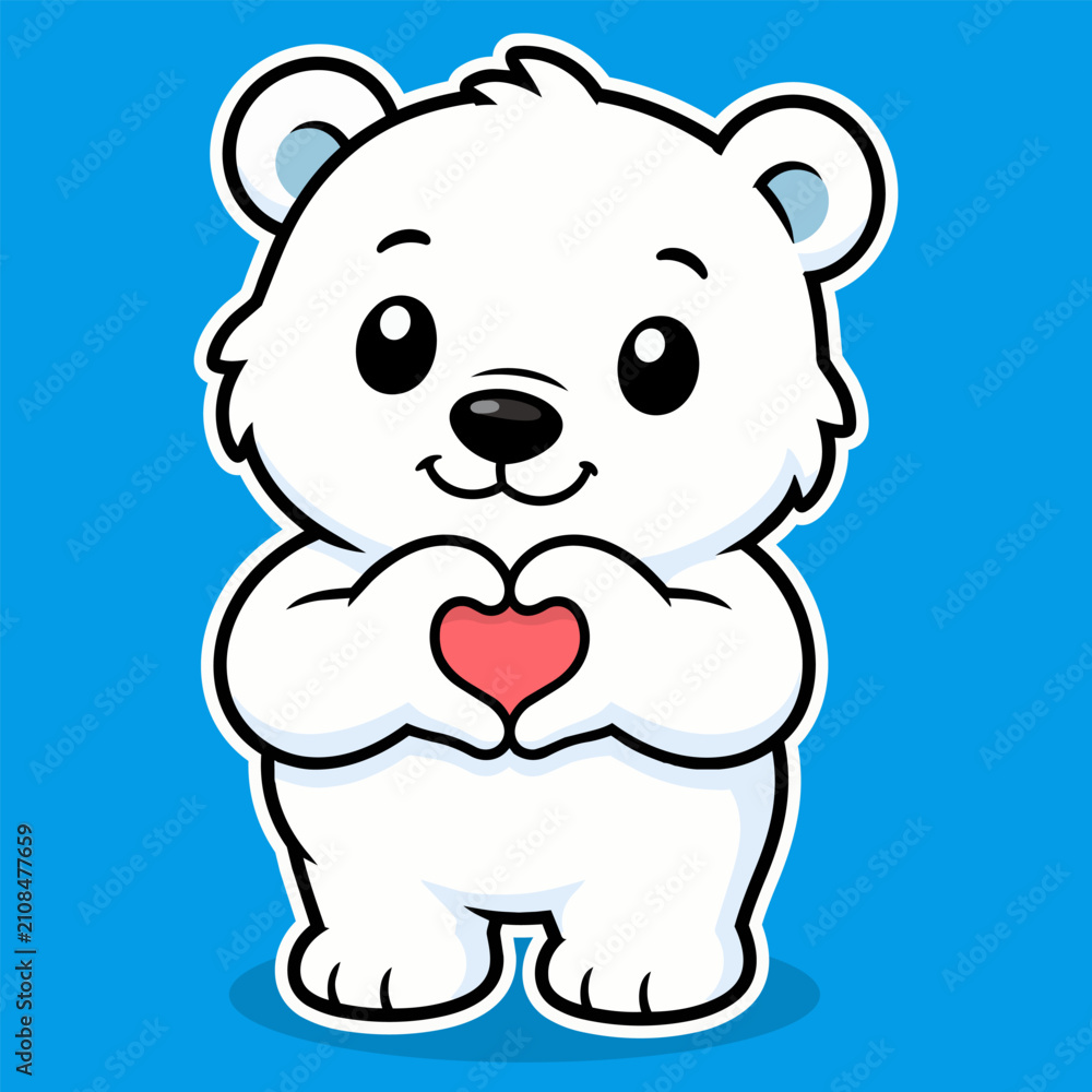 Obraz premium Cute Polar Bear Holding Heart Illustration 