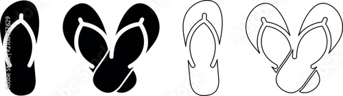 Fotografie Collection of flip-flop icons in solid and outline styles for summer footwear