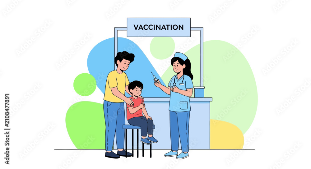 Obraz premium Nurse Vaccinating Child with Father Present at Vaccination Station