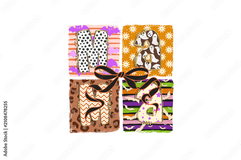 Obraz premium Patchwork Mama Halloween Leopard Ghost Sublimation Design