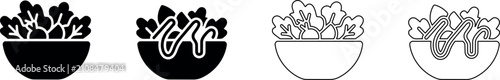 Konstfotografi Simple icons representing a bowl of salad with and without dressing