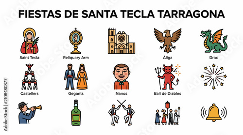Fiestas de Santa Tecla Tarragona Icons Set
