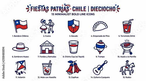 Fiestas Patrias Chile Icons: Minimalist Set