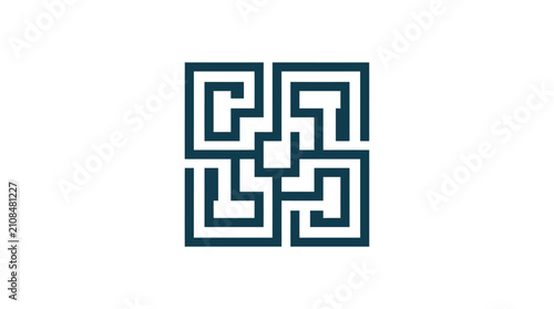 Square geometric maze labyrinth pattern in dark blue.
