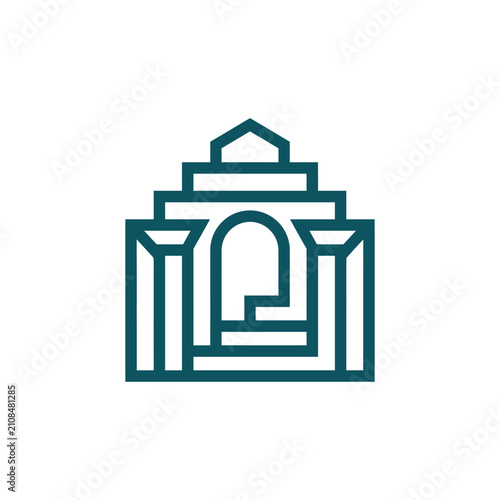 Teal abstract architectural temple logo design.