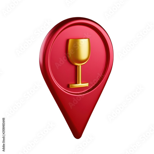 Red map pin with wine glass icon, isolated on transparent background
