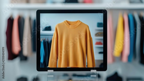 AI-powered personal stylist app on a transparent tablet, suggesting outfits, virtual try-on, fashion tech.