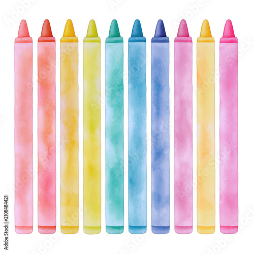 Watercolor crayon soft pastel colors, isolated on transparent background