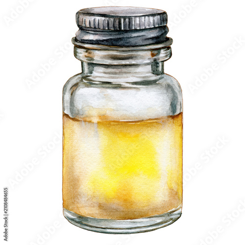 Watercolor illustration vitamin bottle, isolated on transparent background