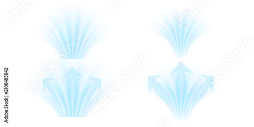 Air flow set of vector elements on a white background. Abstract light effect blowing from an air conditioner, purifier or humidifier. Dynamic blurred flow motion