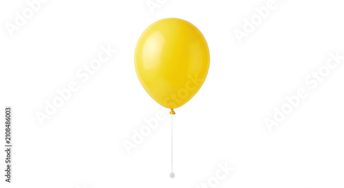 Single yellow helium balloon with white ribbon high quality 4K PNG image in white background
