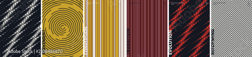 Abstract geometric jersey patterns, collection of 6 sports apparel textures, dynamic soccer kit sublimation designs with stripes and swirls