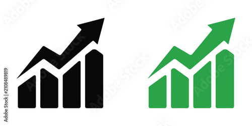 Growth Bar Chart Vector Illustration Featuring an Upward Arrow Trend for Business Expansion, Revenue Increase, and Market Performance