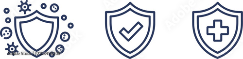 Foto Health protection icons, immune system symbols, antibacterial defense, hygiene care, medical outline graphics, disease prevention, healthcare safety design