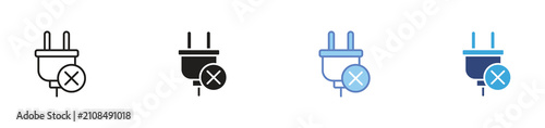 Tableau sur toile Power Outage and Electricity Disconnection Icon Set, Power Plug with X Symbol, U