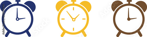 Foto Set of three colorful alarm clock icons representing time management and morning wake up routine