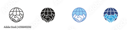 Bild auf Leinwand Global Business Partnership Icon Set, Symbolic Handshake over Globe, Internation