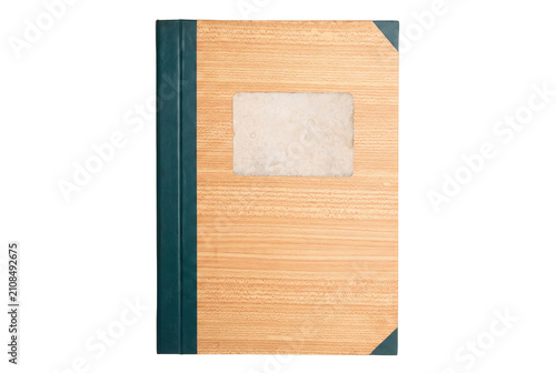Fotografie Vintage Wood Grain Pattern Ledger Book with Teal Spine and Corner Accents