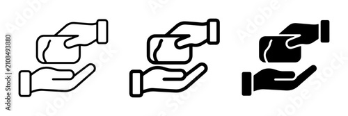 Hand Giving Credit Card to Another Hand, Payment Transaction Icons, Financial Exchange Symbols