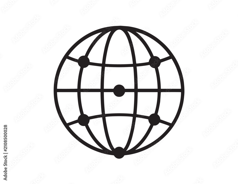 Obraz premium Globe icon with network lines a flat black silhouette on white background
