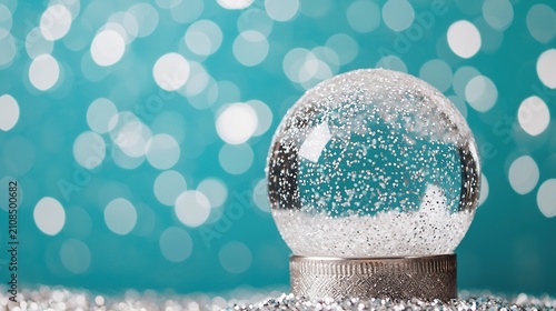 Winter snow globe glitter, swirling flakes, clear glass,