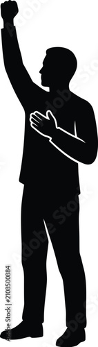 Canvas Print Silhouette of a man with raised fist and hand over heart