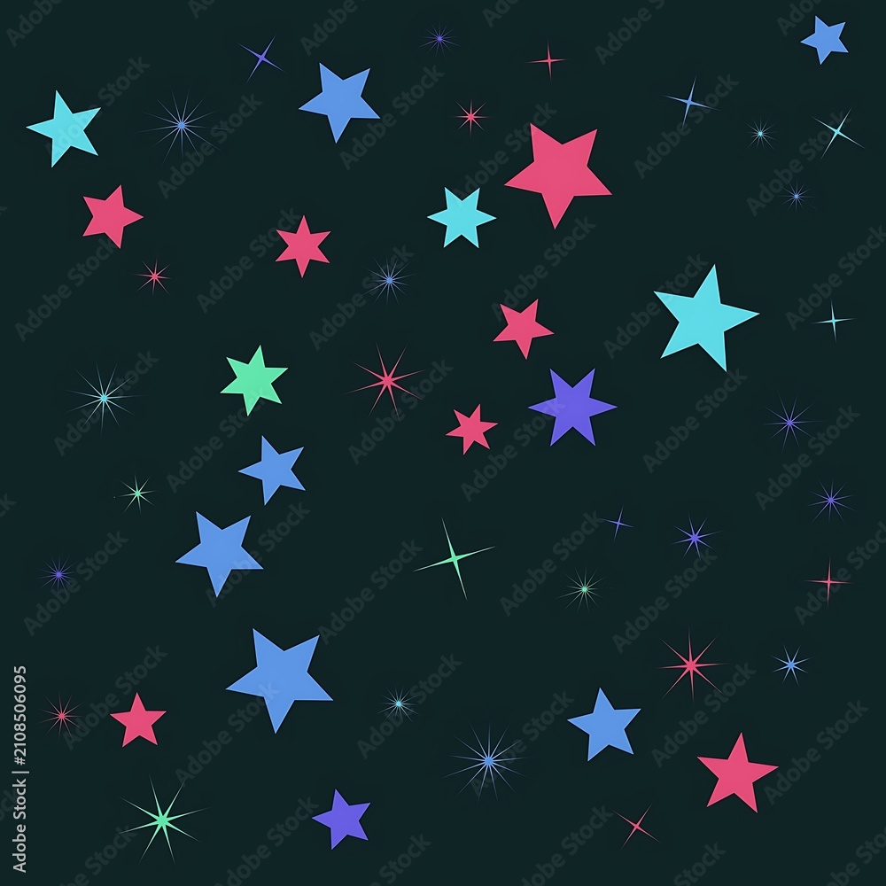 Obraz premium Colorful stars and sparkle shapes pattern on dark background