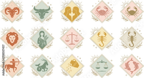 Foto Elegant Zodiac Emblem Vector Set with Aries Taurus Gemini Cancer Leo Virgo Libra