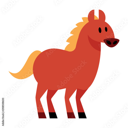 Εκτύπωση καμβά Cute brown cartoon horse standing character vector illustration